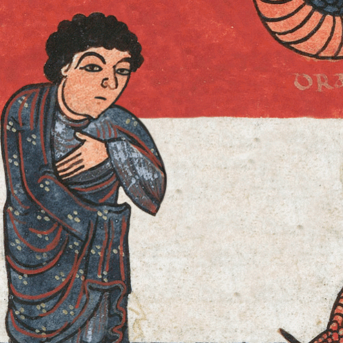A Drawing Of A Man And A Snake With The Word Or On The Bottom GIF