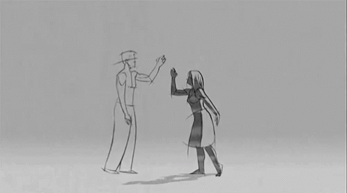 A Drawing Of A Man And A Woman Giving Each Other A High Five . GIF