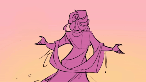 A Drawing Of A Man And A Woman Looking At Each Other With A Pink Background GIF