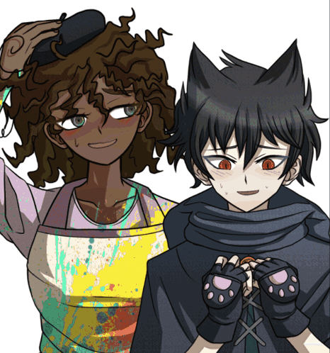 A Drawing Of A Man And A Woman With A Cat Ear GIF