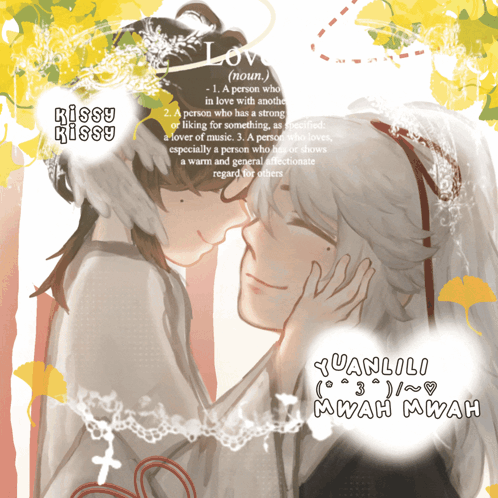A Drawing Of A Man And A Woman With The Words Kissy Kissy On The Top GIF