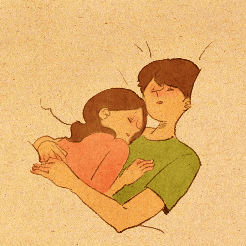 A Drawing Of A Man And Woman Hugging With The Man Making A Face GIF