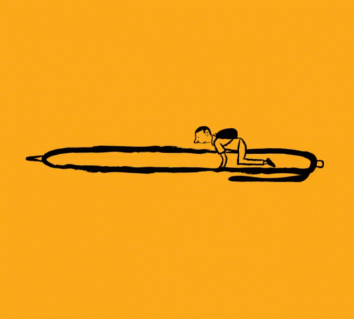 A Drawing Of A Man Crawling On A Pen GIF