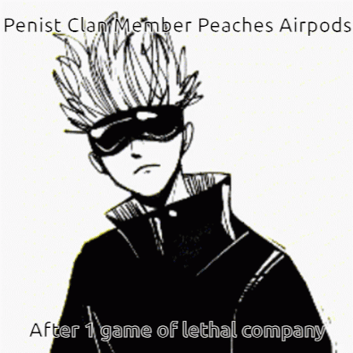 A Drawing Of A Man Giving A Peace Sign With The Caption Penis Clan Member Peaches Airpods GIF