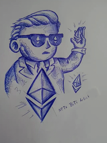 A Drawing Of A Man Holding A Diamond With The Words Nfts Biti Artist Written On The Bottom GIF