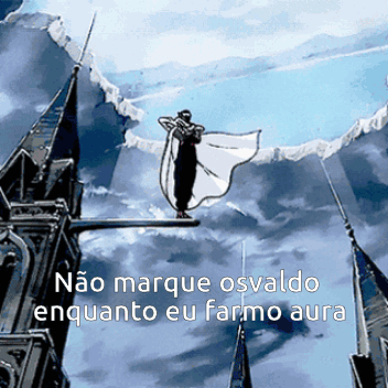A Drawing Of A Man Holding A Flag With The Words " Não Marque Osvaldo Enquanto Eu Farmo Aura " Below Him GIF