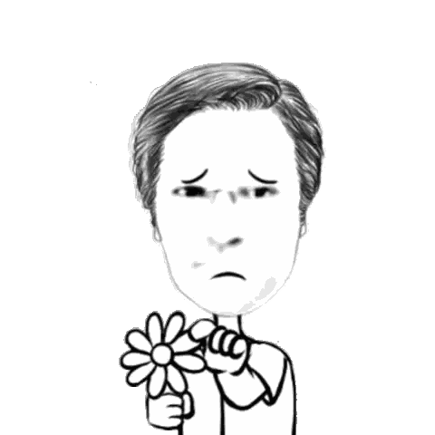 a drawing of a man holding a flower in his hand