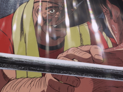 Man Holding Sword Behind Glass GIF