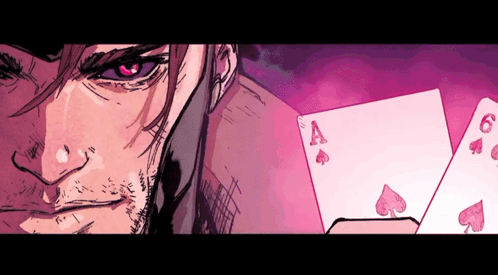 A Drawing Of A Man Holding Playing Cards With The Ace Of Spades On It GIF