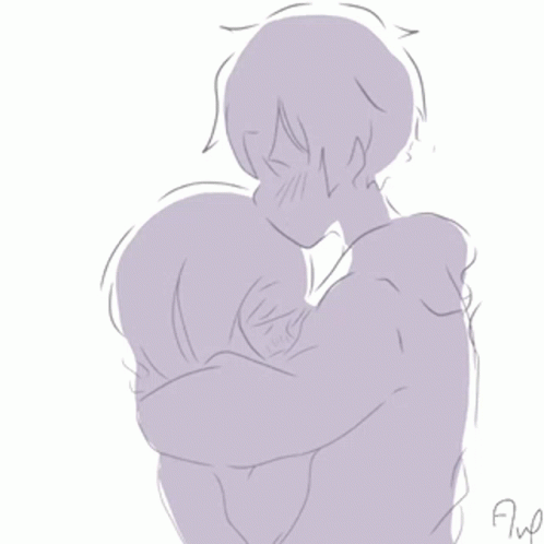A Drawing Of A Man Hugging Another Man With The Letter F On The Bottom Left GIF
