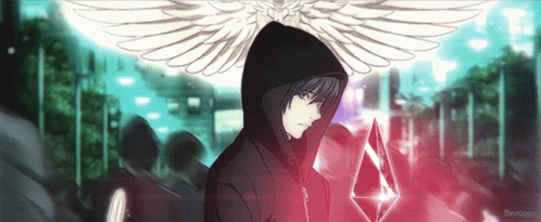 A Drawing Of A Man In A Hoodie With Wings On His Head GIF