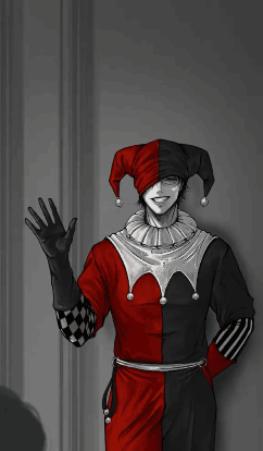 A Drawing Of A Man In A Jester Costume With The Word Hello Written Above Him GIF