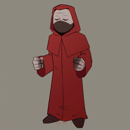 A Drawing Of A Man In A Red Robe With A Mask On His Face GIF