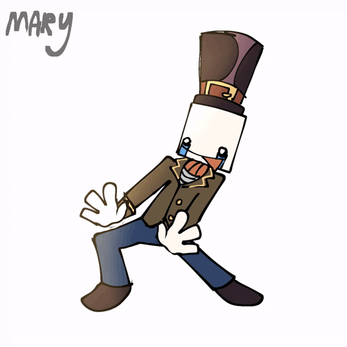 A Drawing Of A Man In A Top Hat With The Name Mary Written Below Him GIF
