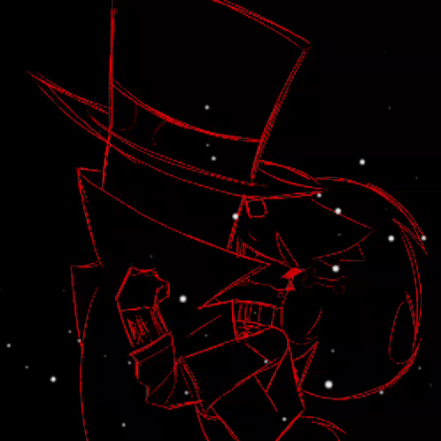 a drawing of a man in a top hat with the words " he is everything to me i love black hat "