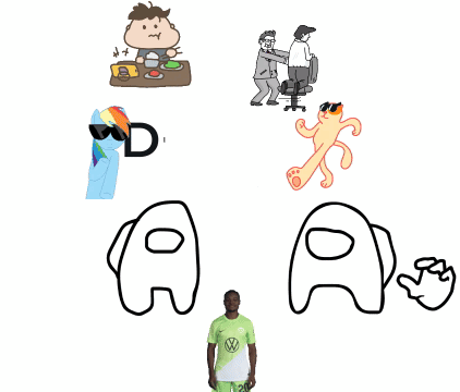 Man In VW Shirt Surrounded By Drawings And Die GIF