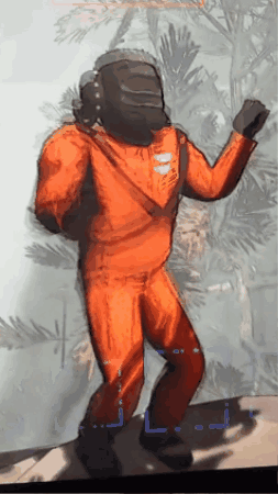 A Drawing Of A Man In An Orange Suit With A Backpack GIF