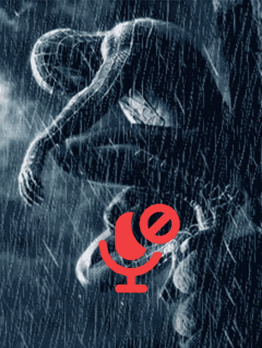 a drawing of a man in the rain with a red e on the bottom right