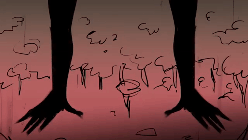 A Drawing Of A Man Looking At A Woman Kneeling Down GIF