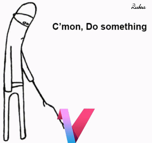 A Drawing Of A Man Pointing At A Pink V With The Words " C'mon Do Something " On The Bottom GIF