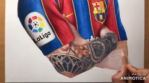 A Drawing Of A Man 'S Arm With Laliga On It GIF