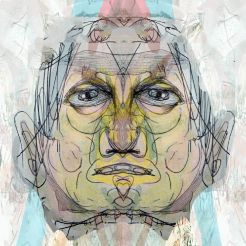 A Drawing Of A Man 'S Face With A Blue Triangle In The Corner GIF
