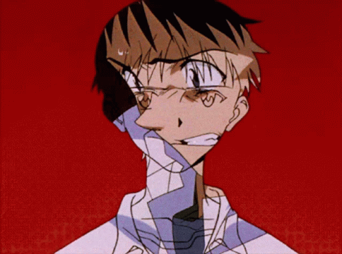 A Drawing Of A Man 'S Face With A Red Background And A White Shirt GIF