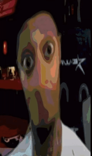 a drawing of a man 's face with a star in the background