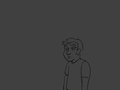 A Drawing Of A Man Standing In Front Of A Fire With Glowing Eyes GIF