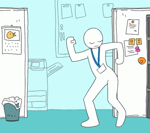 A Drawing Of A Man Standing Next To A Fridge With A Fish On It GIF
