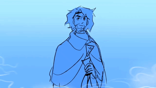 A Drawing Of A Man Surrounded By Snowmen In A Blue Background GIF