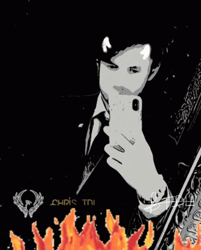 A Drawing Of A Man Taking A Selfie With The Name Chris Tdl Below Him GIF