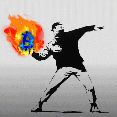 A Drawing Of A Man Throwing A Fireball With A Bitcoin Symbol GIF