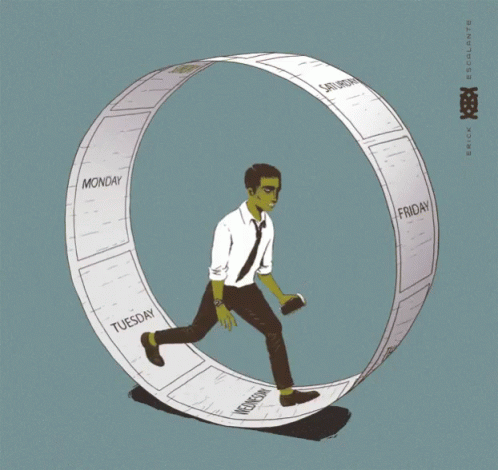 A Drawing Of A Man Walking In A Circle That Says Wednesday Thursday And Sunday On It GIF