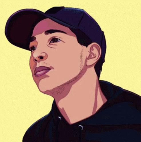A Drawing Of A Man Wearing A Baseball Cap And A Hoodie GIF