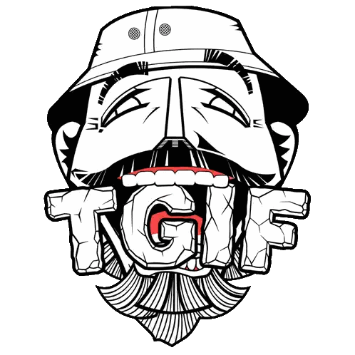 a drawing of a man wearing a bucket hat with the word tgif written below him