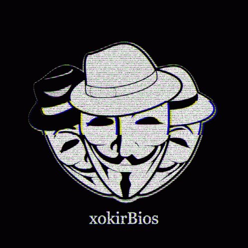 A Drawing Of A Man Wearing A Hat And A Mask With The Words Xokirbios Underneath It GIF