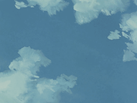 A Drawing Of A Man Wearing A Hat And A Trench Coat Against A Blue Sky GIF
