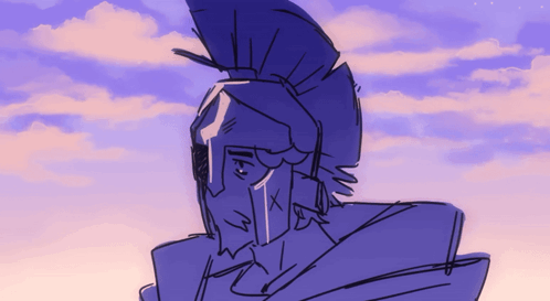 A Drawing Of A Man Wearing A Helmet Against A Purple Sky GIF