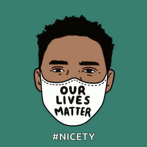 A Drawing Of A Man Wearing A Mask That Says Our Lives Matter GIF