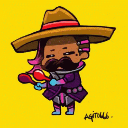 A Drawing Of A Man Wearing A Sombrero And Holding A Spoon GIF