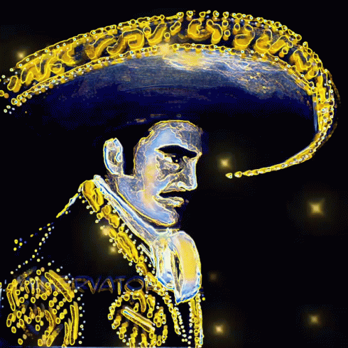 a drawing of a man wearing a sombrero with the word rvato on the bottom left