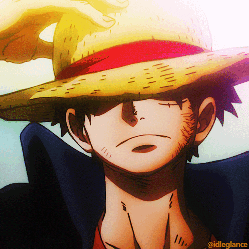 A Drawing Of A Man Wearing A Straw Hat With The Name @Idleglance Written Below It GIF
