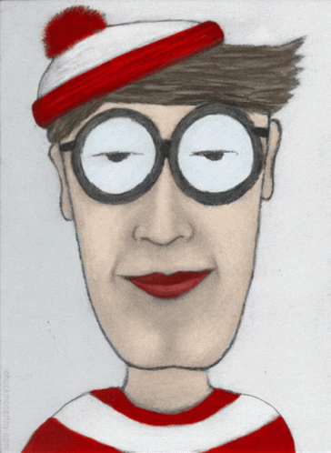 A Drawing Of A Man Wearing Glasses And A Red White And Blue Hat GIF