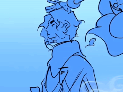 A Drawing Of A Man With A Beard In A Blue Coat GIF