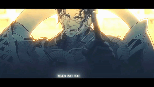 A Drawing Of A Man With A Fan And The Words Mas No No Below Him GIF