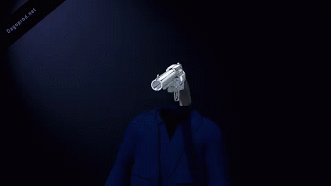 A Drawing Of A Man With A Gun In Front Of His Head With The Website Dagepro.net At The Bottom GIF