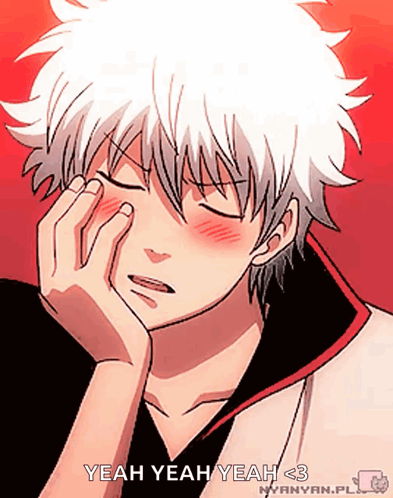 A Drawing Of A Man With A Hand On His Face And The Words Yeah Yeah Yeah < 3 Below Him GIF