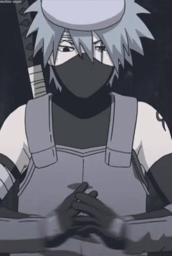 A Drawing Of A Man With A Mask And A Sword Says Machine-Senpai On The Bottom GIF