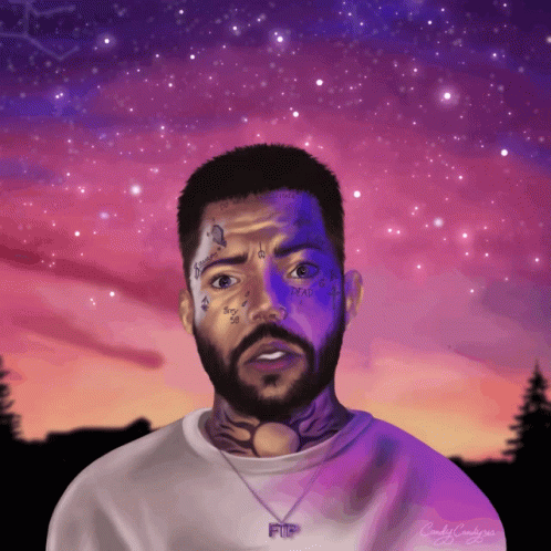 A Drawing Of A Man With A Purple Face And A Necklace That Says Ftp GIF